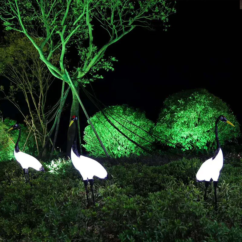 New landscape garden resort pool decoration Glass fiber reinforced resin crafts animal birds RGB Led Crane