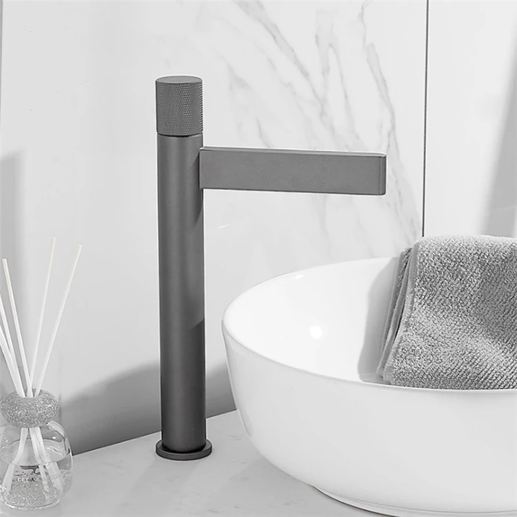 Латунный серый смеситель для раковины, смеситель для горячей и холодной воды, смеситель для раковины в ванную комнату, смеситель для раковины с изливом водопада, смеситель для ванной комнаты с одним отверстием