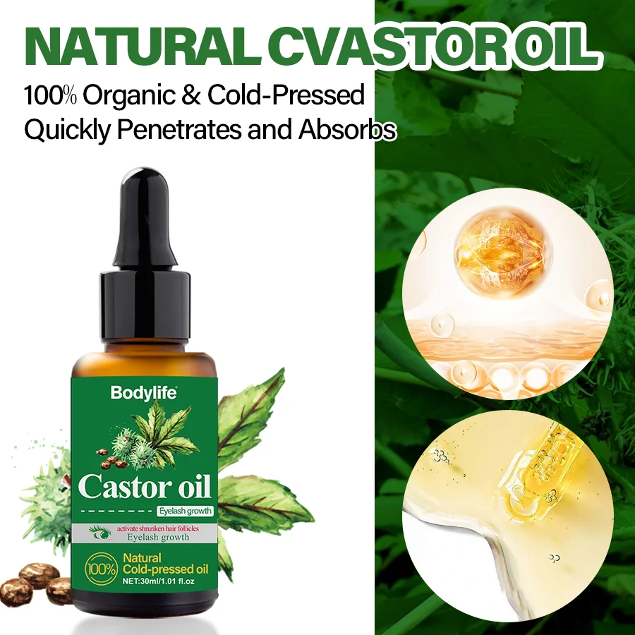 Organic Pure Castor Oil Cold Pressed Hair Essential Oil Growth Deep Nourishment Antioxidant Strengthening Follicle Hair