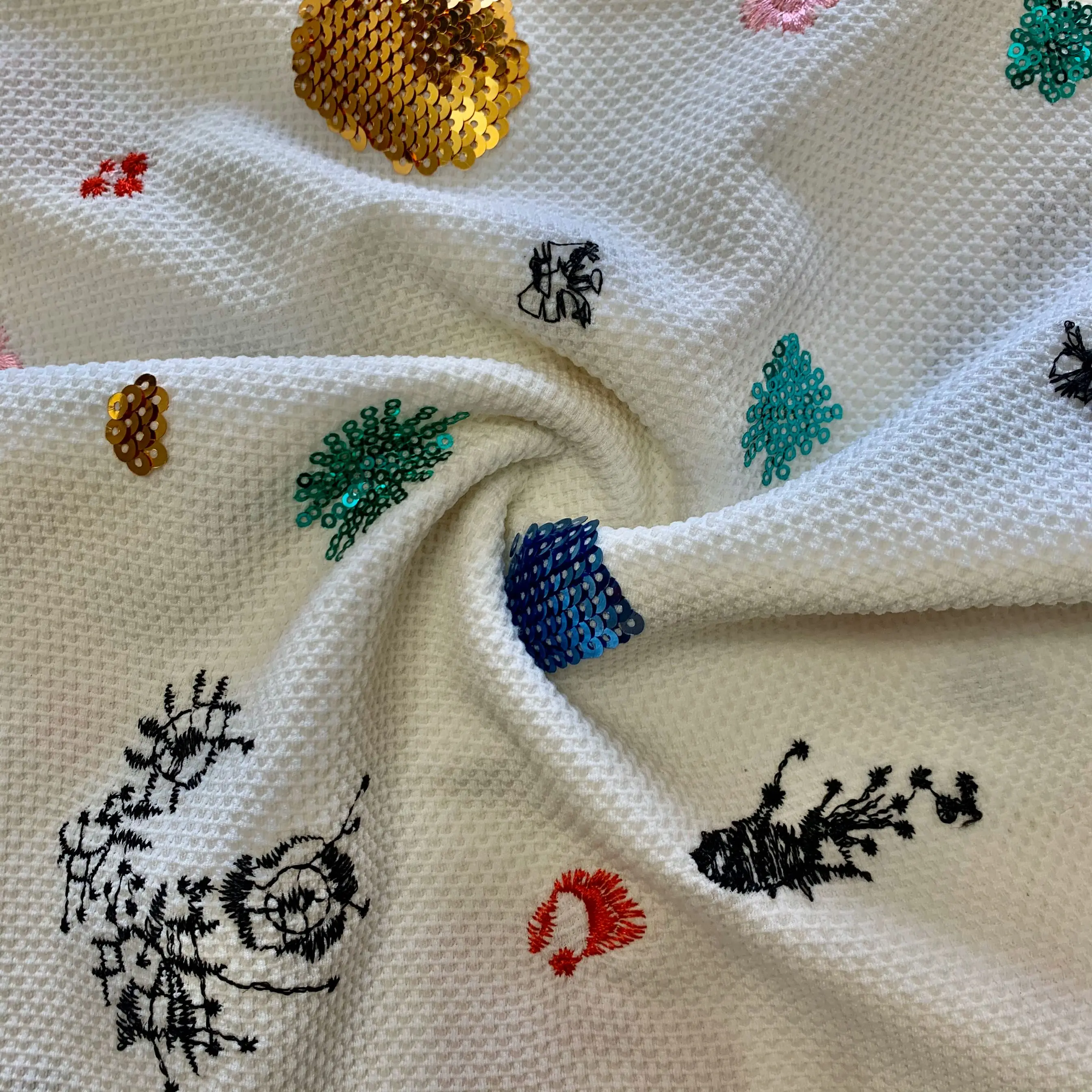 M891149 shaoxing wholesale 100% polyester chemical embroidered lace fabric embroidery fabric