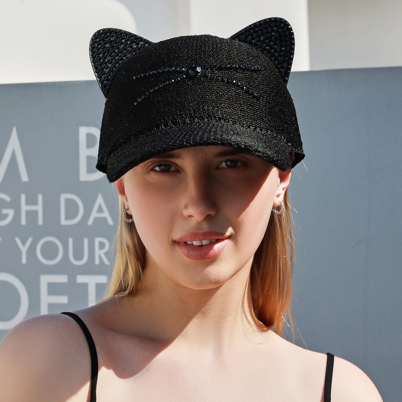 Adult Ear Straw Hats Lovely Cat Ear Hat Decorative Breathable Sunshade Mesh Straw Hat