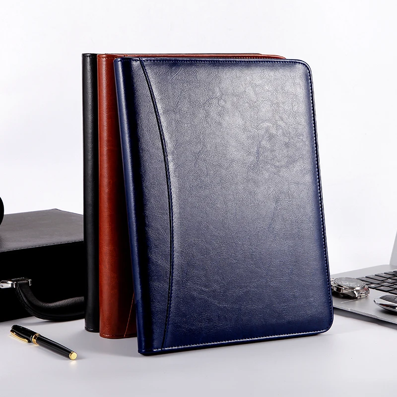 a4 size file folder bag with zipper with logo a4 leather portfolio file folder with tablet and calculator
