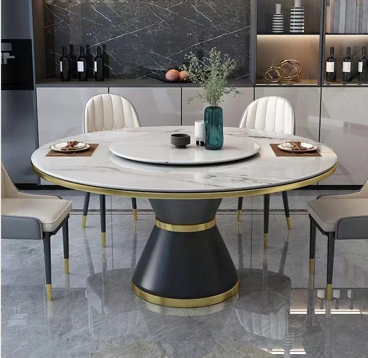 Modern Living Room Luxury Furniture Sintered Stone Dining Tables Dine Round Glass Marble Dining Table Set