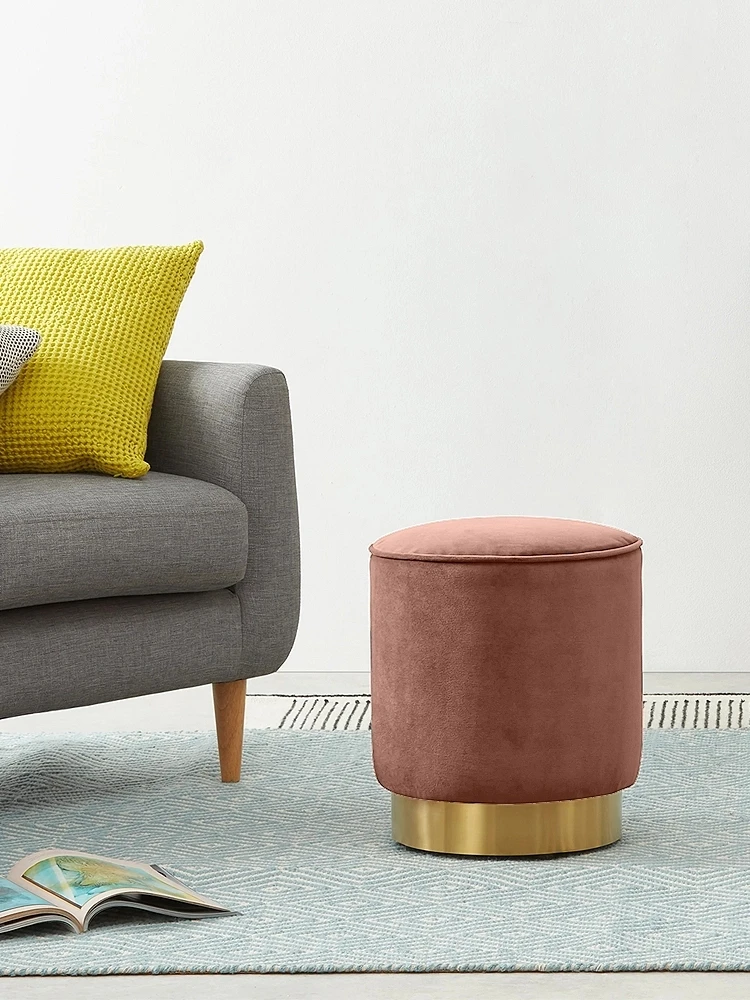 
Home Furniture Golden Metal Base Stool Modern Interior Velvet Pouf Moroccan 