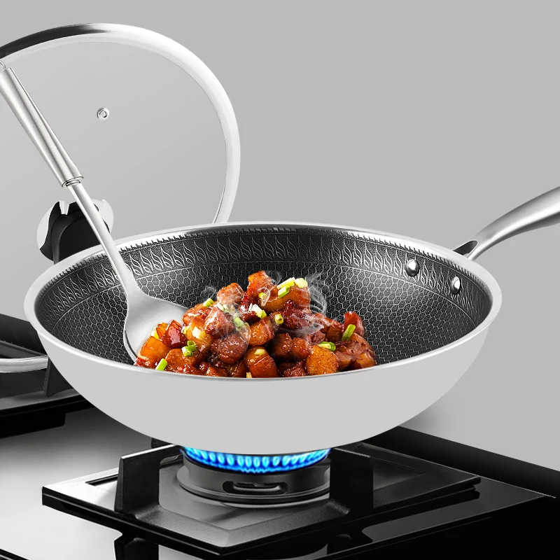 Low price 304 stainless steel Multifunctional pan electromagnetic oven gas stove non stick Wok
