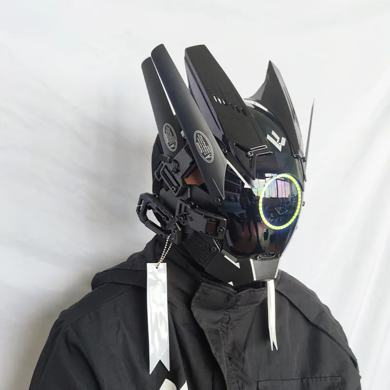 White Round Light Wing Cyberpunk Mask cosplay male tech head cover Photography Street Shot Full Face Mask