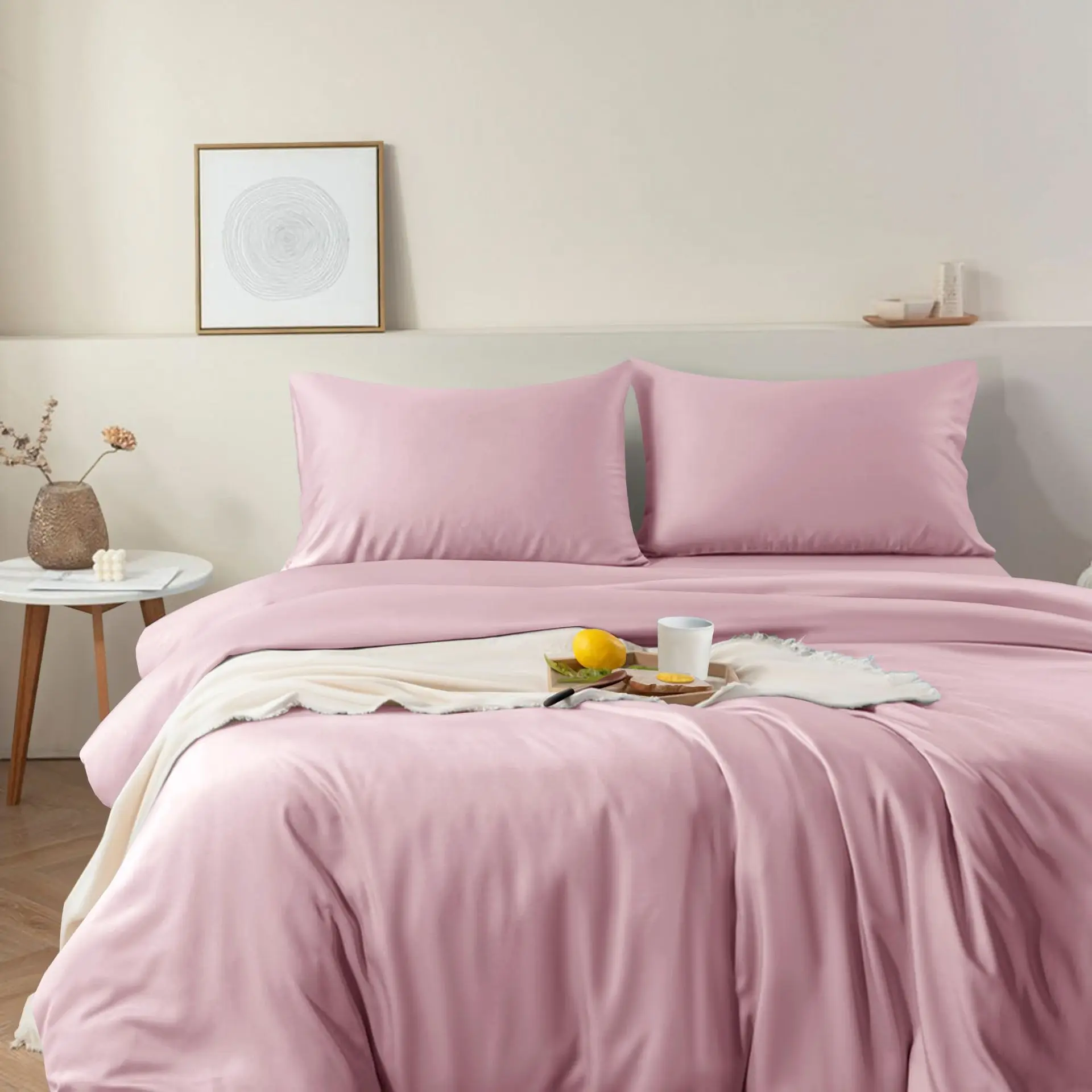 Summer Bedding Home Textile Bamboo FIber Bedding Sheet Sets Tencel Super KIng Size 260*280cm Cool Soft Linens Morden Solid