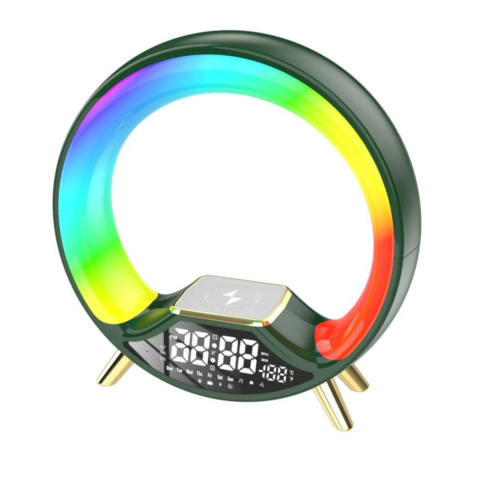 Multi-Functional RGB 15W Atmosphere Light Wireless Speaker Sunrise Wake-Up Lamp Digital Display Alarm Clock