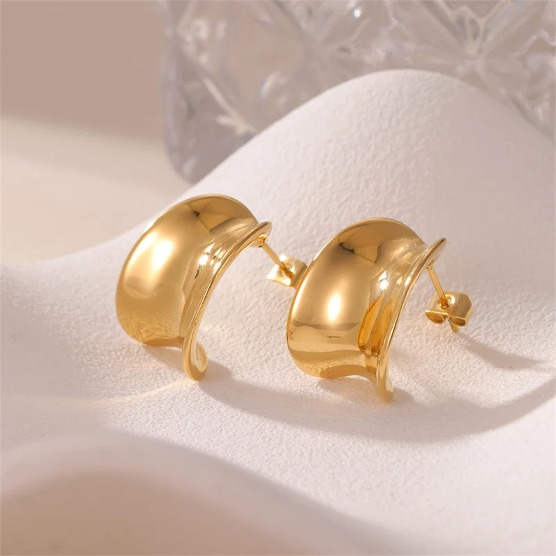 Luoyan High Quality Basic Surface Studs DIY Jewelry 18k Yellow Gold Stainless Steel Irregular Concave Hawaiian Earings