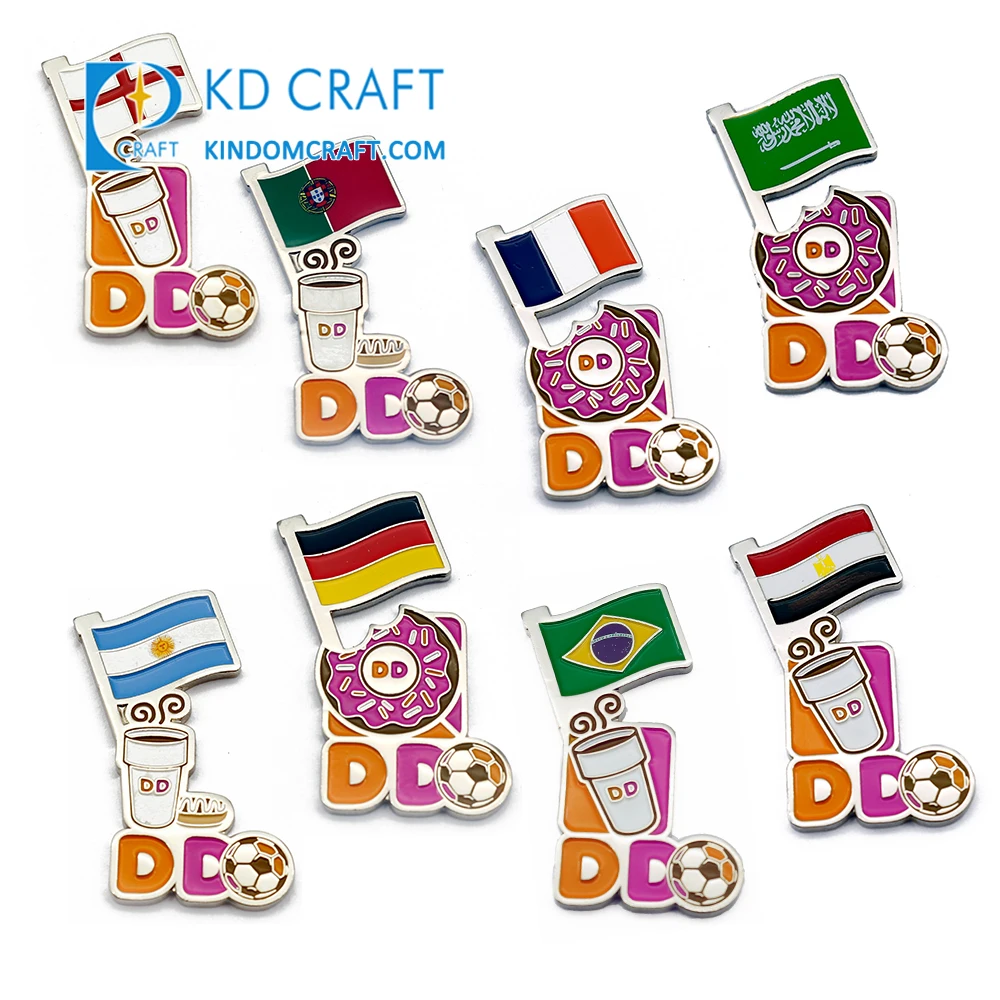 Personalized custom logo world sport football soccer magnetic lapel pin badge metal country flag magnet enamel pin