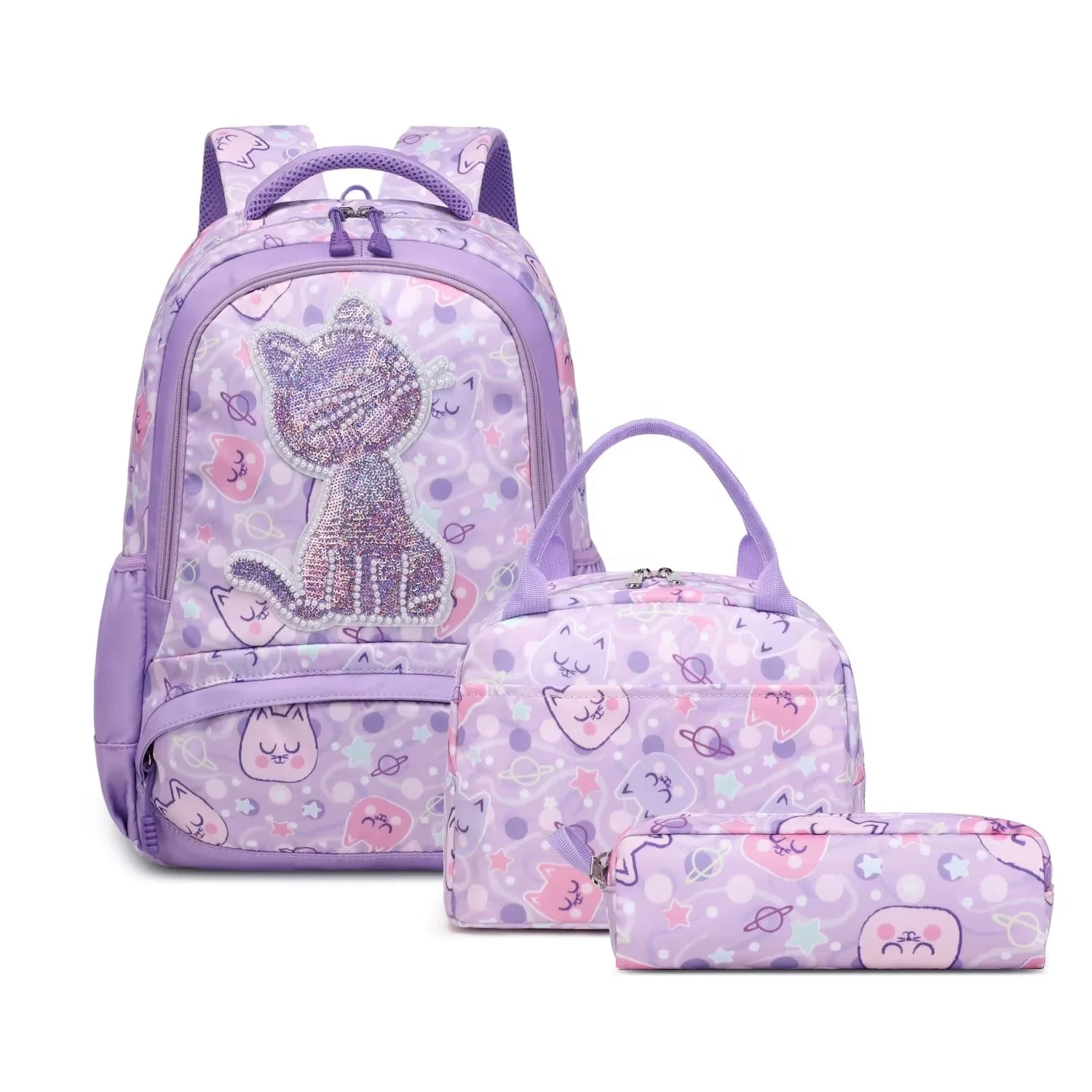 Kawaii Kids Unisex Zipper Backpack Cartoon School Bag with Logo Pattern Stylish Back to School Fashion for Teenagers Students