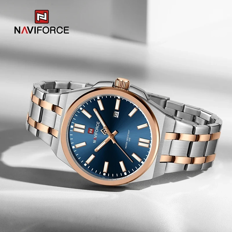 NAVIFORCE 9226 nf9226 Men Wristwatch Top Brand Rose Gold and Blue Face Male Watches Stainless Sport Luminous Date Clock Reloj