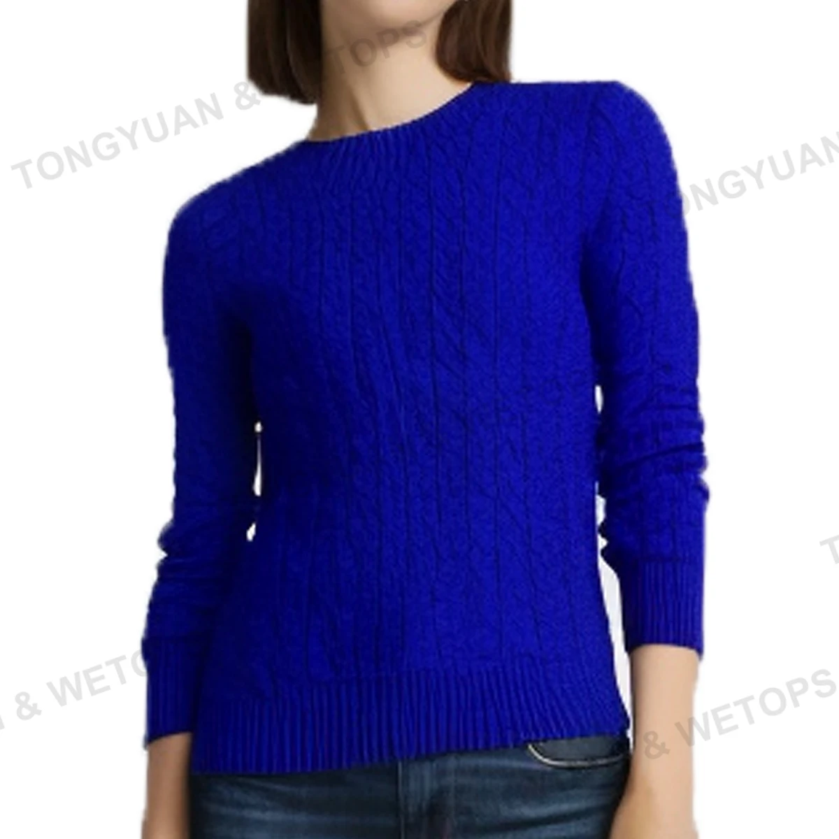 BSCI Custom Clothing Manufacturers Royal Blue White  Greek Patch Sorority Fraternity Embroidery Cable Women Pullover Sweater