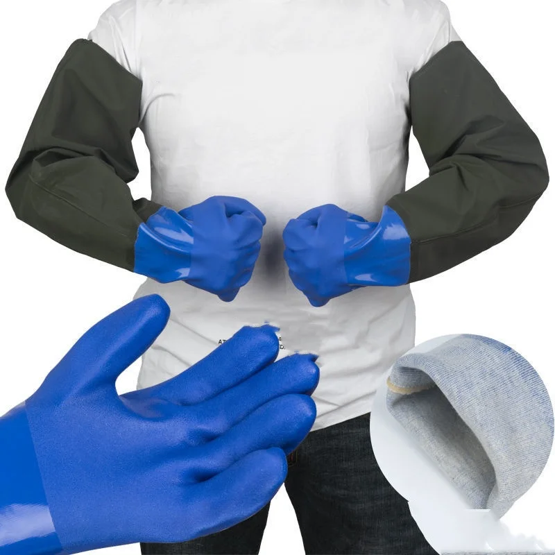 Fishing waterproof gloves aquatic lengthening catch fish thickened with velvet protection rubber non-slip car wash gloves