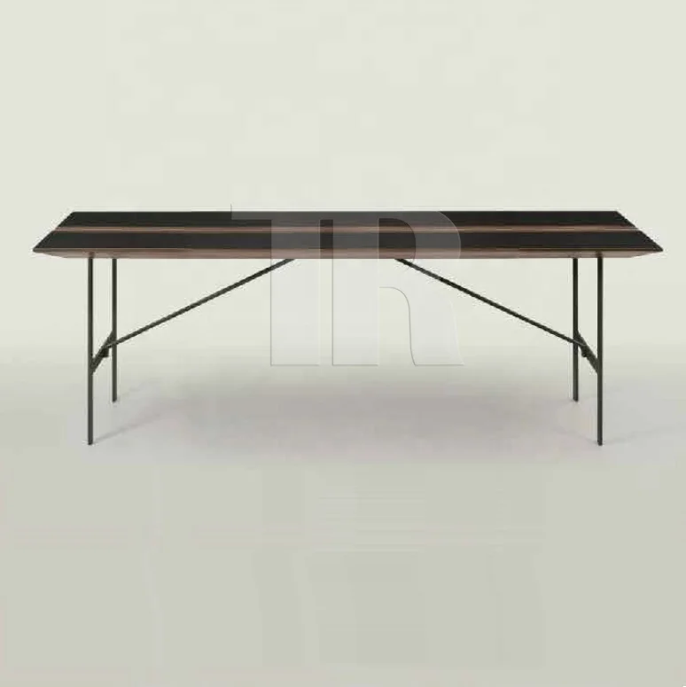 Malaysia antique farmhouse meja makan table real solid wood top metal frame wooden dining table