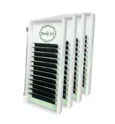 Private label las extension supplies easy fan soft pbt lashes mink easy fan eyelash extensions mixed trays