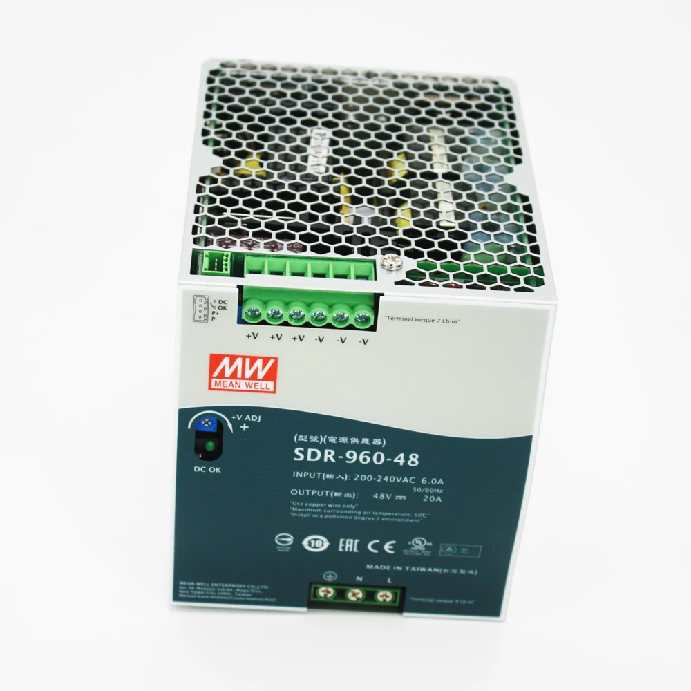 Бренд MEAN WELL представляет 75 Вт до 960 Вт тонкий тип CE TUV GL 48VDC 20amp din rail источник питания SDR-960-48