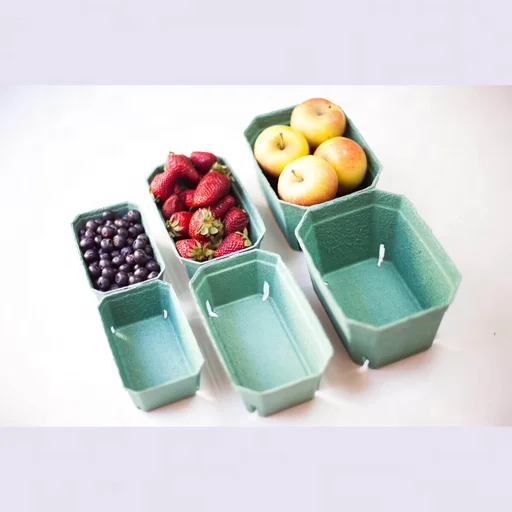 Eco-Friendly Pulp Fiber Berry Basket Container Strawberry Blueberries Tomatoes Biodegradable Paper Molded Pulp Vented Basket