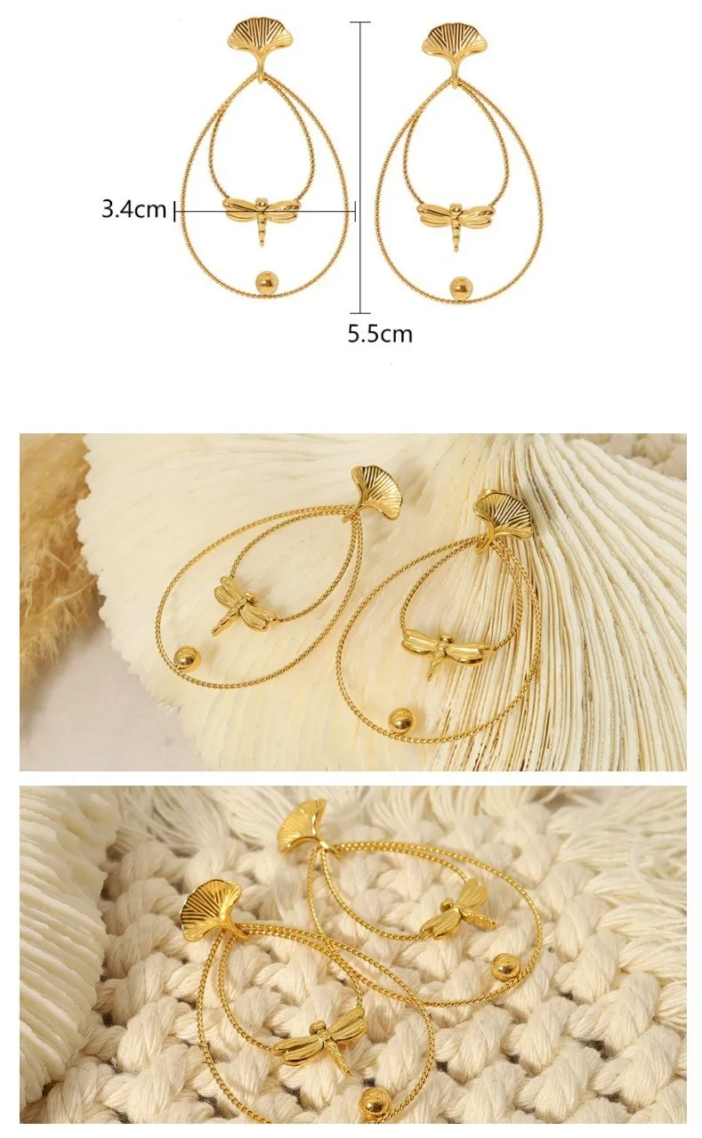 Factory Custom 18k Gold Stainless Steel Geometry Earring Zirconia Large Twisted Dragonfly Ear Clip Earring