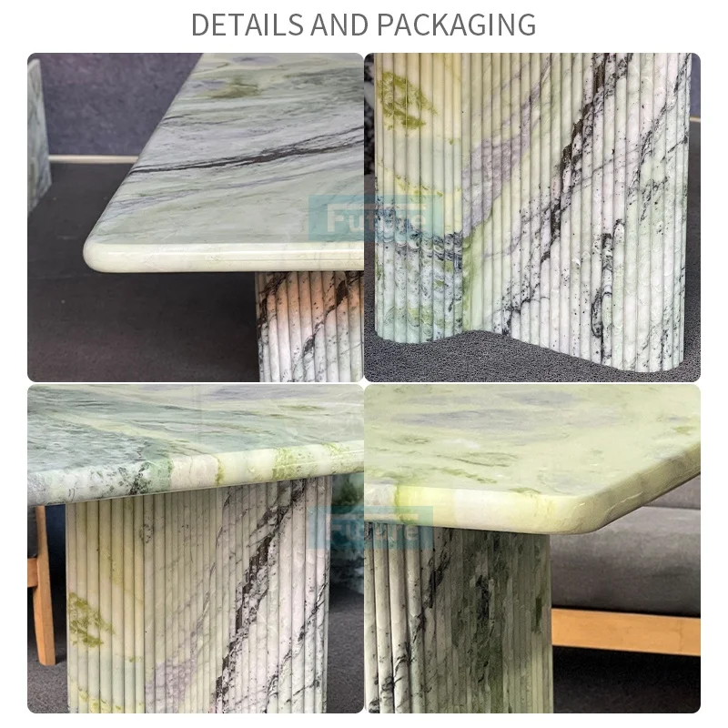 Elegant 6 Seater Recharge Top Natural Green Marble Dining Table Coffee Table With Marble Leg For Livingroom
