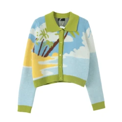 Custom OEM & ODM Sweater women Jacquard design knitwear ladies Knitted Girls cotton knit top women cardigan sweater coat