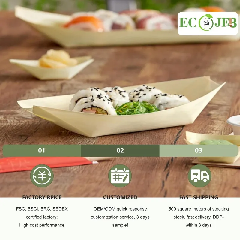 3Inch Disposable Mini Wood Boat Sushi Plates