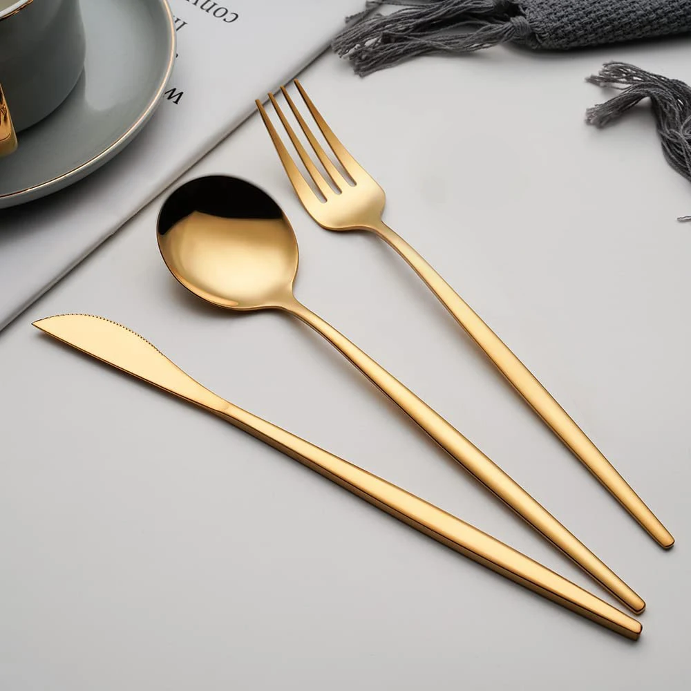 5 PCS Trending Products 2023 Stainless Steel Fork And Knife Set Cutlery Gold Serving Spoon