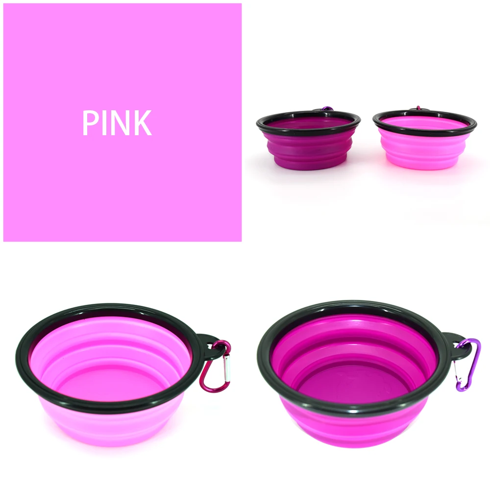  Travel Camping Hiking Walking Dog Dish Bowl Collapsible Pet with Carabiner