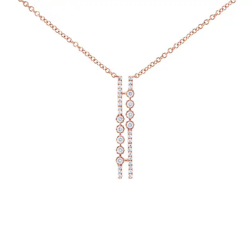 FirstMadam 14K Gold Dainty VS Natural Diamond Double Parallel Necklace For Women Stacking