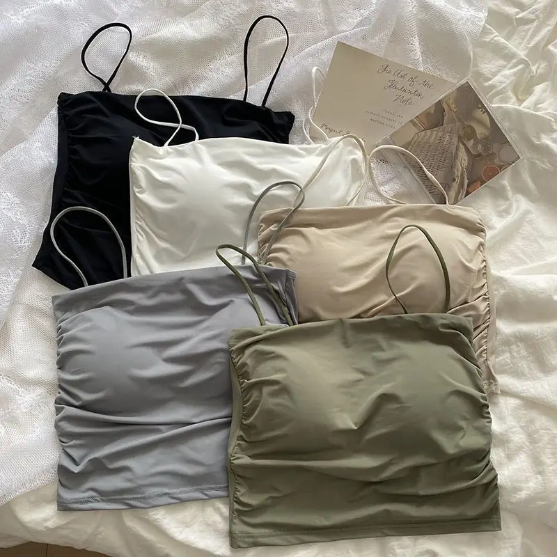 Wholesale Women Fitness Exercise Yoga Top Thin Straps Pleated Sports Padded Bra Workout Clothing Running Active Wear Custom Bras