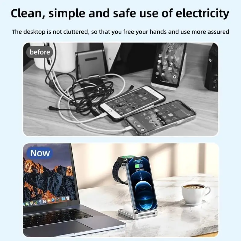 Waillynice Mag-Safe Charger Station Magnetic 3 in 1 Foldable Travel Charging Dock For IPhone Samsung iWatch Airpods