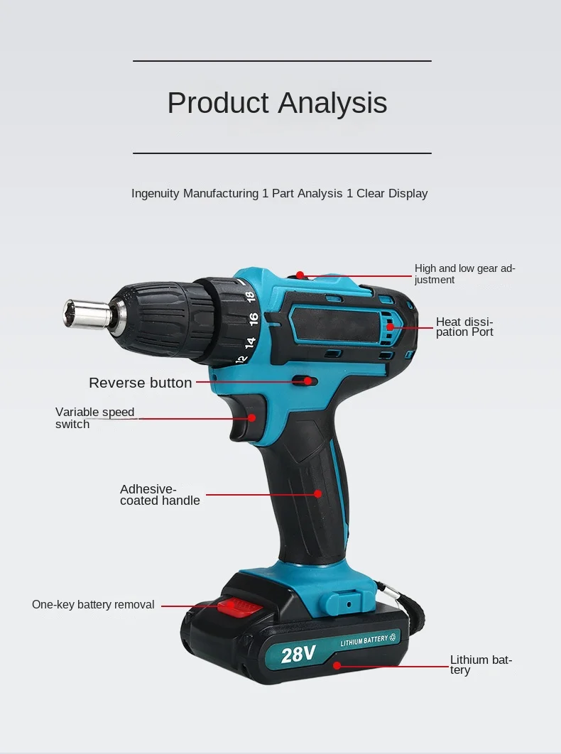 New lithium drill 28V electric screwdriver driver Hand drill electric tool recha