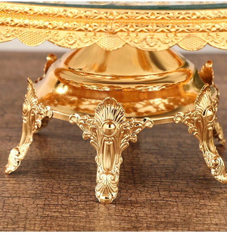 Hot Selling Metal Round Fruit Snack Glass Plate Storage Tray for dry fruit tray