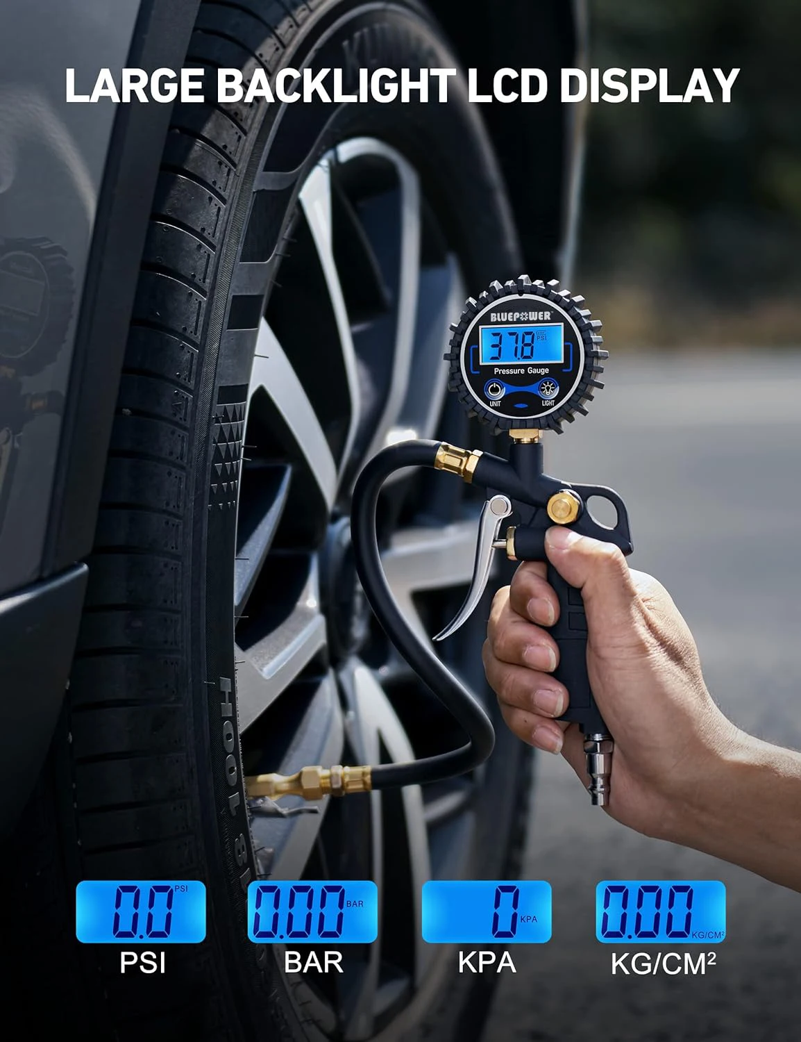 Portable 220 PSI Digital Pressure Gauge with Tire Inflator for Car SUV Truck RV Air Chuck Compressor  with Quick Connect Coupler