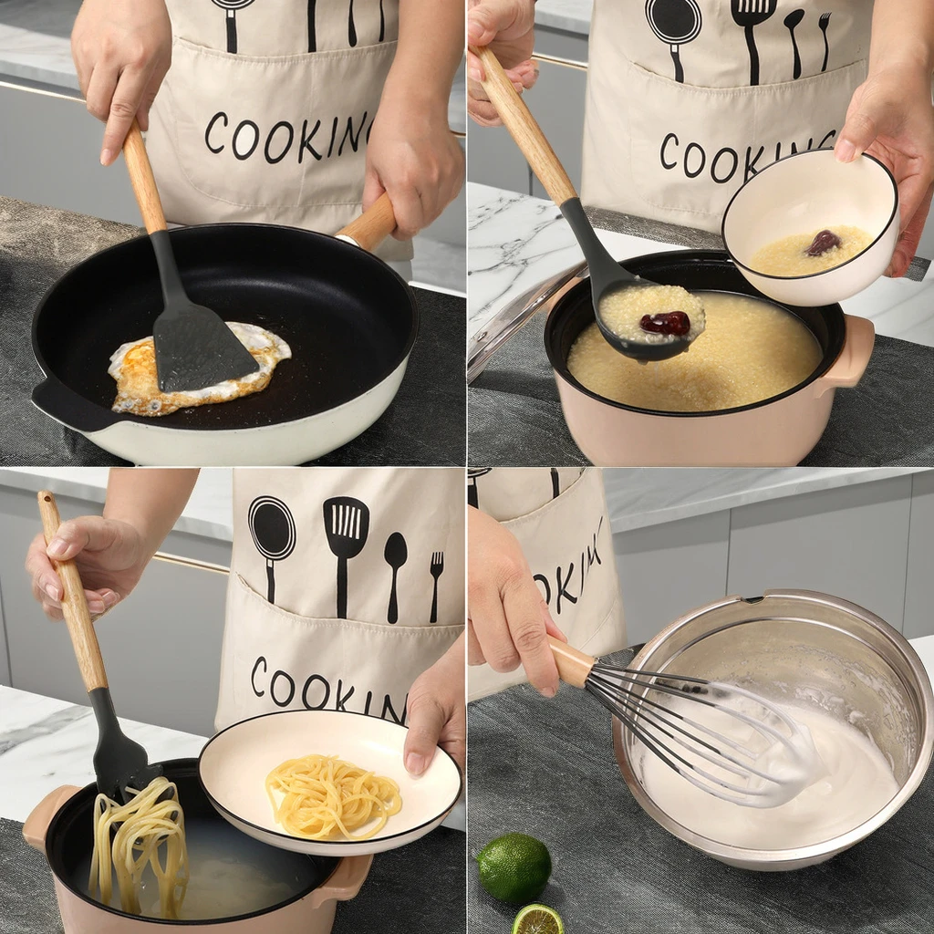 Complete Kitchen Utensil Set 12 Piece Non-Stick Cooking Silicone Kitchenware Kit kitchen utensils Wooden Handle