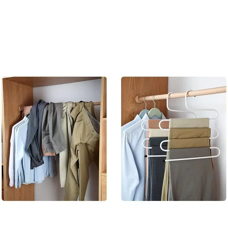 Multi-functional Household Iron Spray Plastic Magic Pants Hanger Rack S-Shape Design Convenient Hanging Multiple Layers Clothing