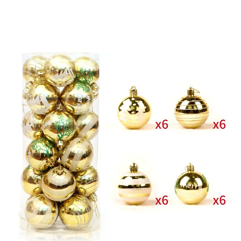 Christmas Decorations 6cm 24pcs PVC Barrelled Painted Christmas Ball Set Christmas Tree Pendant Decoration