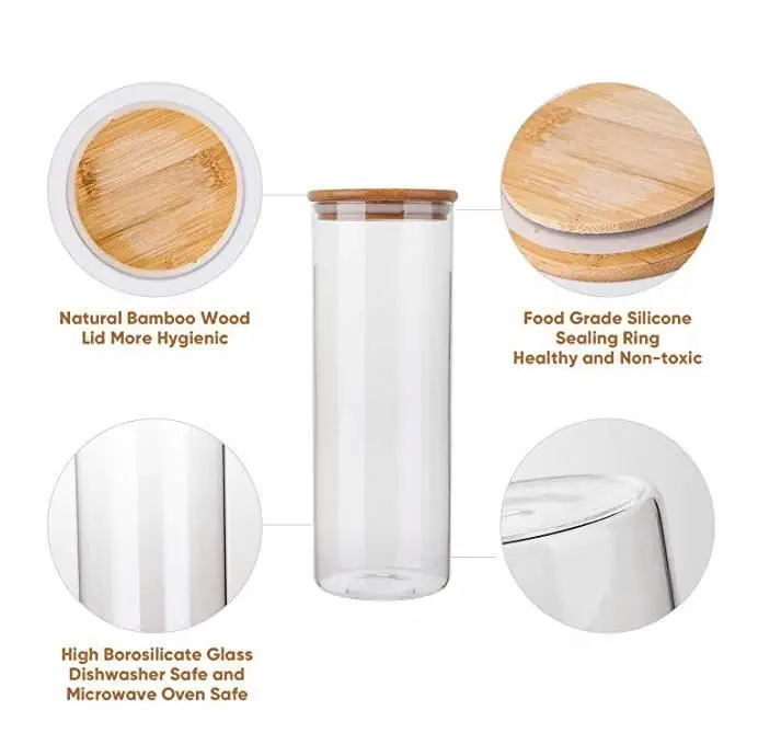 129013  Food Glass jar Wooden lid 200ml 300ml 500ml airtigh Glass Jar container With Bamboo