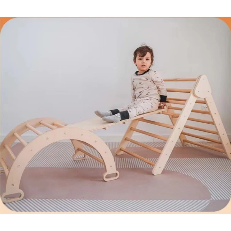 Modern Design Foldable Wooden Indoor Playground Triangle Ladder with Ramp Sliding for School and Hospital Use