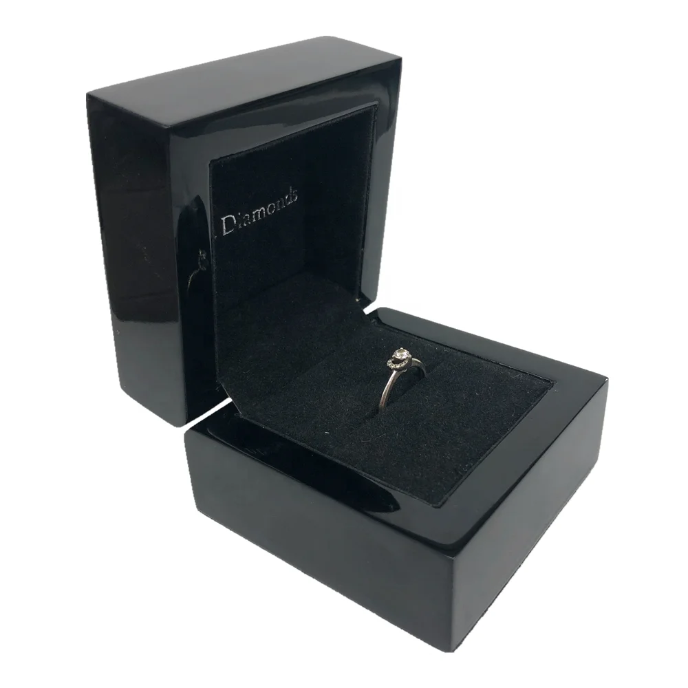 Manufacturer Hot sale Piano High Glossy black lacquer luxury wooden Single Ring Packaging Box
