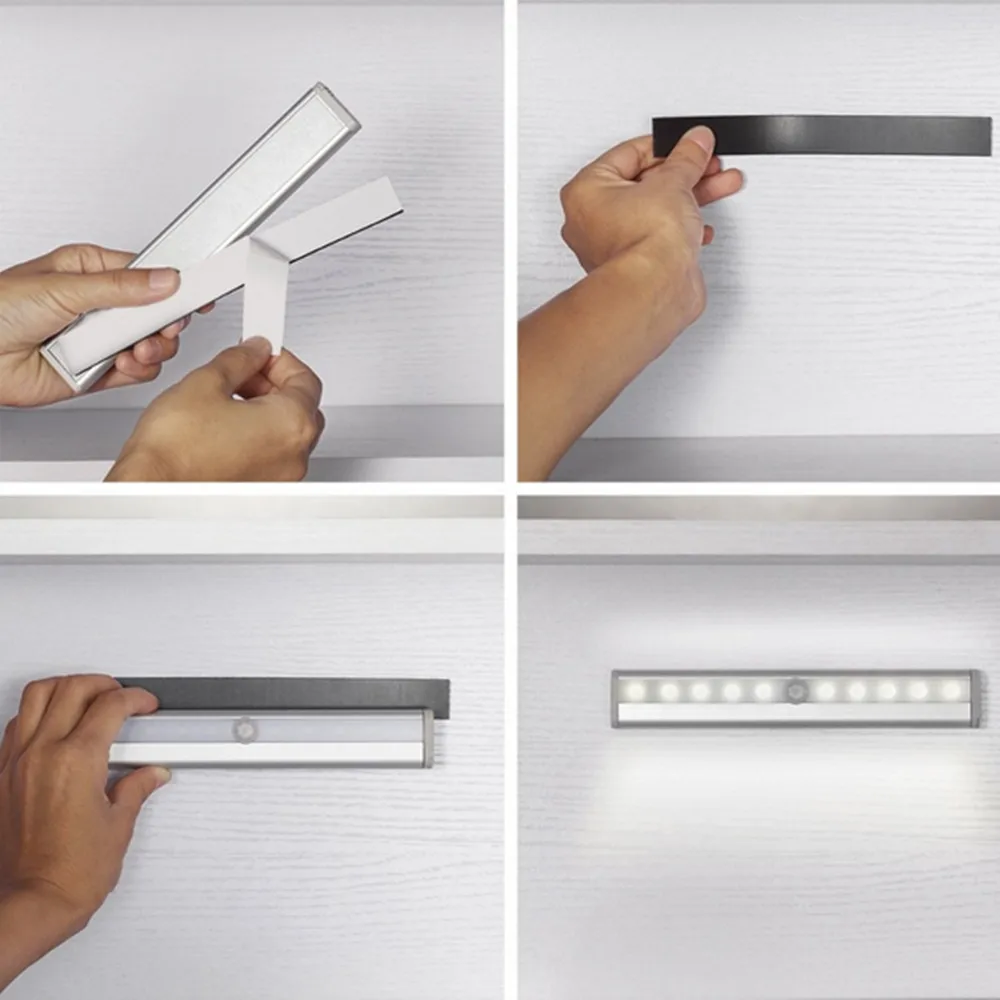 Low Price 10 Led 4*AAA Battery Mounted Motion Sensor Cabinet Closet Light Switches Night