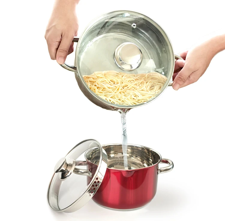 Hotsale Stainless Steel 304 Spout Design 3L Stock Pot 3-Ply Construction Base With Glass Strain Lid Sauce Pan Stock Pot Soup Pot