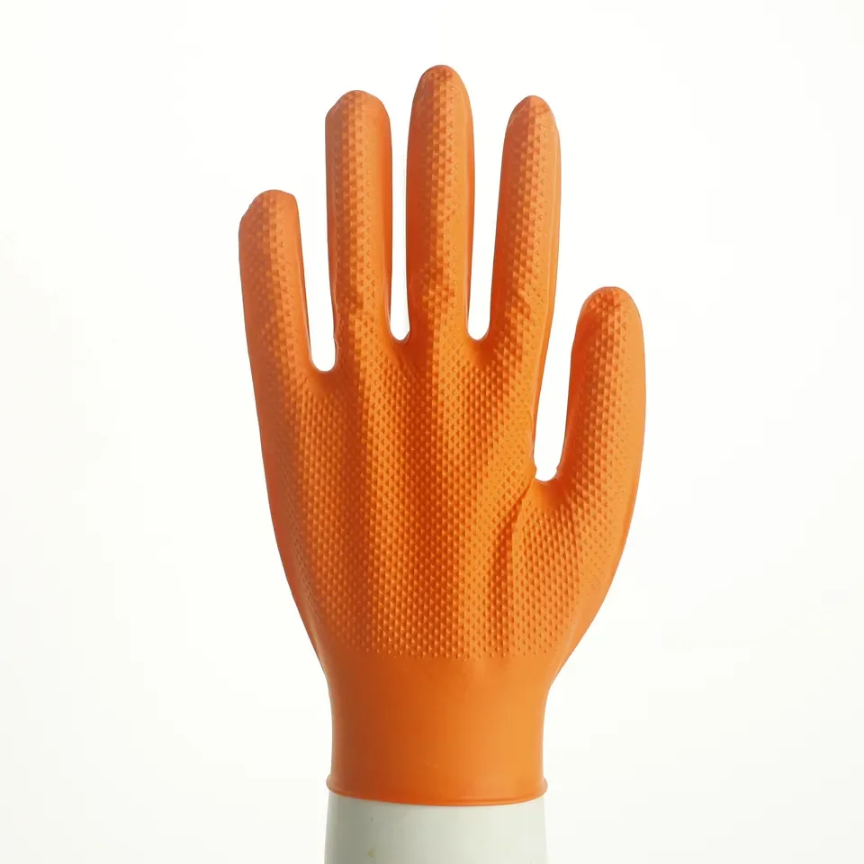 8 mil nitrile orange diamond gloves making machine price powder free grip heavy duty