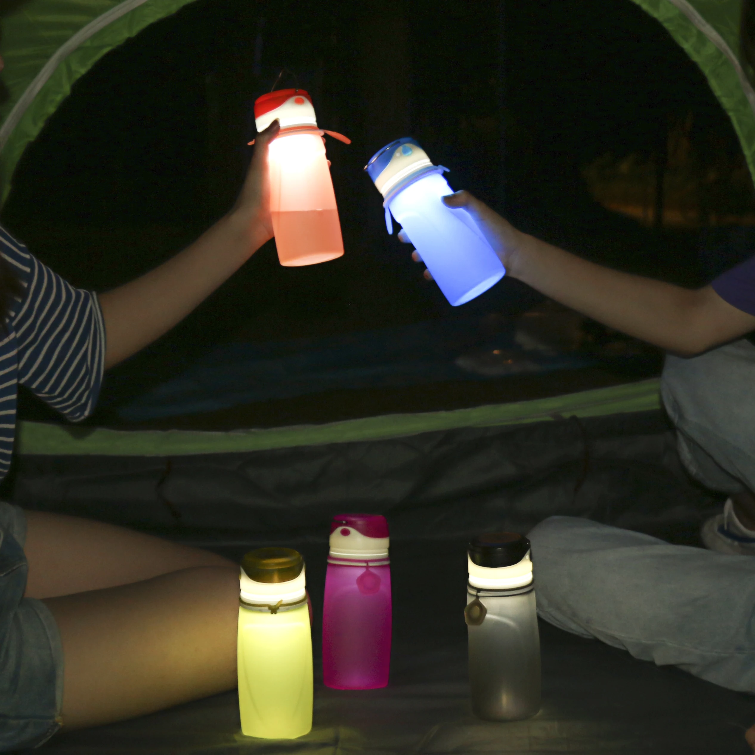 Customized Logo Collapsible Foldable Creative Fold Up Water Bottle With Led Light