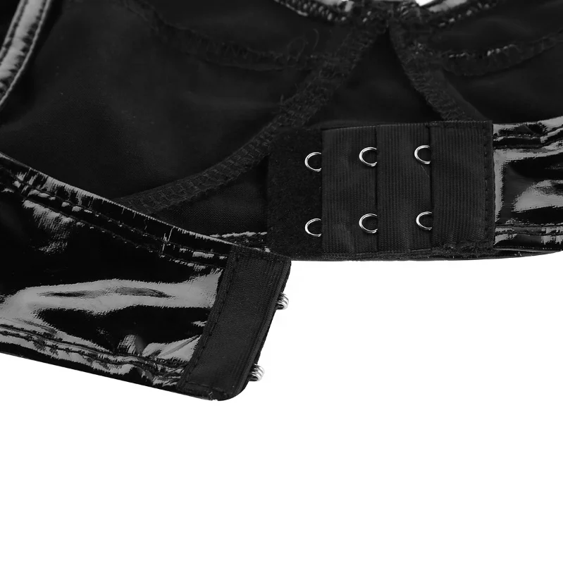 Women Lingerie Fashion Faux Leather Wire-Free No Pad Bra Top for Raves Dances Clubwear Hot Sexy Boobs in Bra