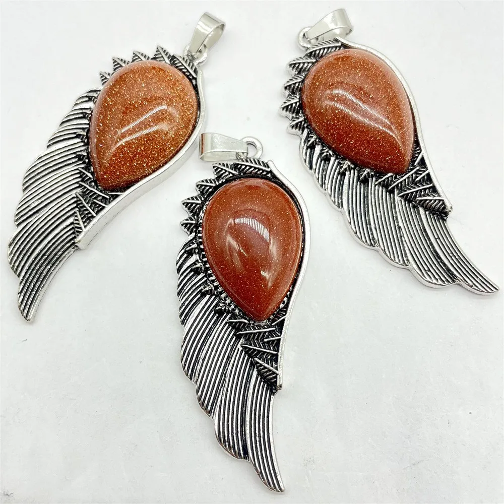 Alloy natural stone Crystal Angel Wings pendant necklace accessories semi-gemstone carved crystal craft jewelry crystal necklace