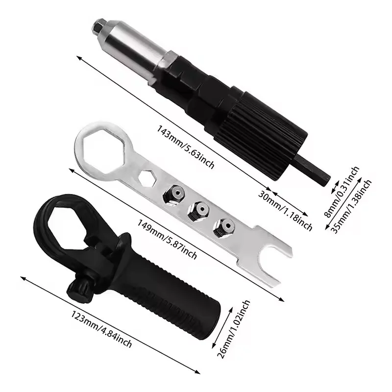 Direct Factory Electric Rivet Gun Adapter 2.4mm-4.8mm Rivet Nut Gun Drill Adapter Cordless Insert Nut Pull Riveting Tool