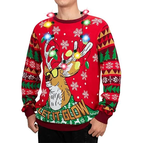 2024 Custom Jacquard Knitted Ugly Christmas Sweater Family Red 100% Acrylic Men Christmas Jumper For Couple