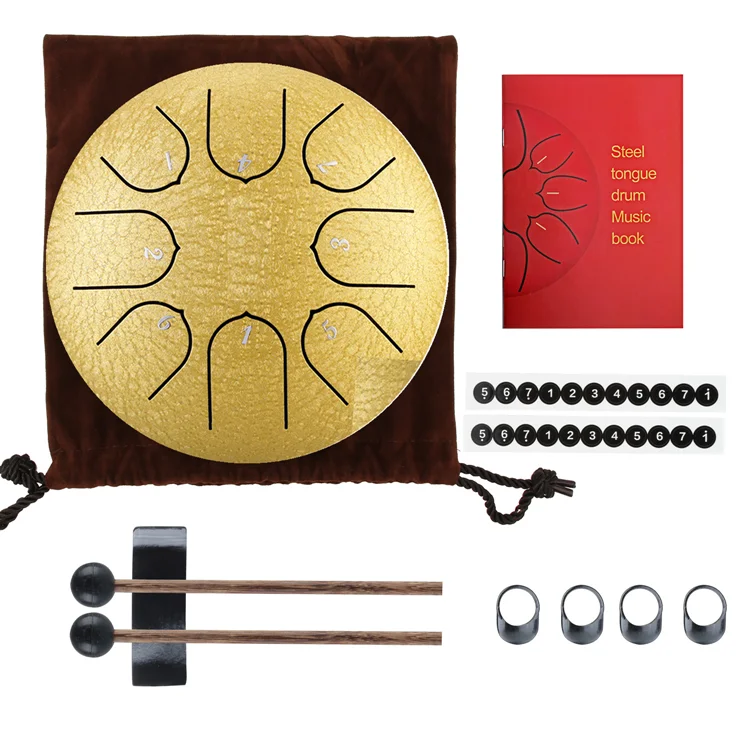 
6 Inch 8 Note Percussion Instrument Lotus Hand Pan Drum with Drum Mallets Carry B Steel Tongue Drum 