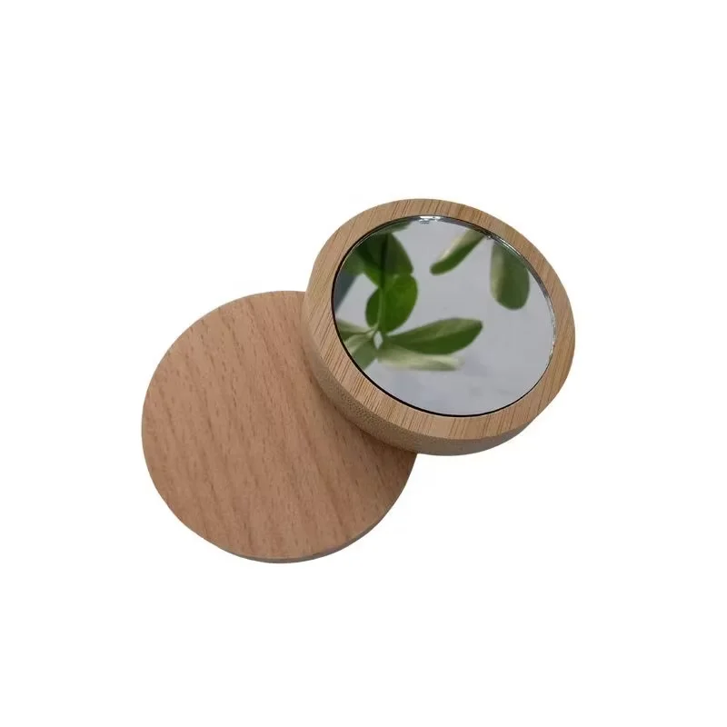 Bamboo Mini Makeup Mirror Hand Mirrors Pure Woman Cosmetic Round Wooden Colour Pocket Glass Personalized Silver Wood 0.05kg